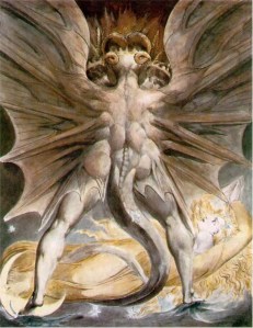El gran dragón rojo y mujer vestida de sol / William Blake - c.1806-1809
